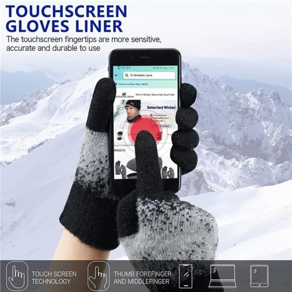 Women\'s Winter Knit Beanie Hats and Touchscreen Gloves Long Scarf Set main image 4